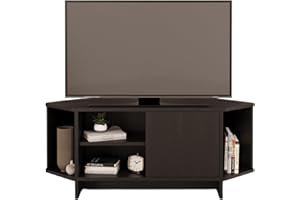 Bimossa Teo Corner TV Stand – Space-Saving TV Unit for 43–48'' TVs, Compact Media Console with Open Shelves & Cabinet, Ready to Assemble, Available in 5 Colours (Black)