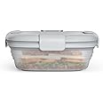 STOJO On The Go Translucent Collapsible Lunch Box - 700ml/24oz - Reusable Travel Bento Boxes - Folding Silicone Storage Container - Nestable & Stackable - Dishwasher & Microwave Safe - Cashmere