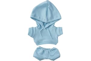 niannyyhouse Vestiti per bambola di peluche, 20 cm, elastico in tinta unita, abbigliamento sportivo, con cappuccio, pantaloni e morbidi accessori per vestire (azzurro, 20 cm)