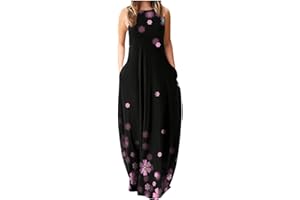 PENNGE Vestito Maxi Spiaggia Donna Stampa Floreale Scollo a V off-Spalla Senza Maniche Svasato Casual Sexy Elegante Estivo