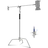 NEEWER C Stand Resistente in Pro 100% Acciaio inox con Cuscino d'Aria, 128cm Braccio d’Estensione e 2 Adattatore Grip Head, S