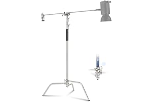 NEEWER Soporte C con brazo Boom Pro 100% acero inoxidable, altura máxima de 330 cm, cojín de aire, soporte de luz de fotografía resistente con brazo de sujeción de 128 cm para reflector de caja de luz