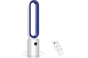 YAZEKY Ventilatore a Torre Senza Pale,Ventilatore a Colonna Silenzioso con Telecomando,3 Velocità,Oscillazione 60°,Display LED,Timer 8 Ore,97 cm Ventilatore Potente per Ufficio,Soggiorno,Bianco 70 m²
