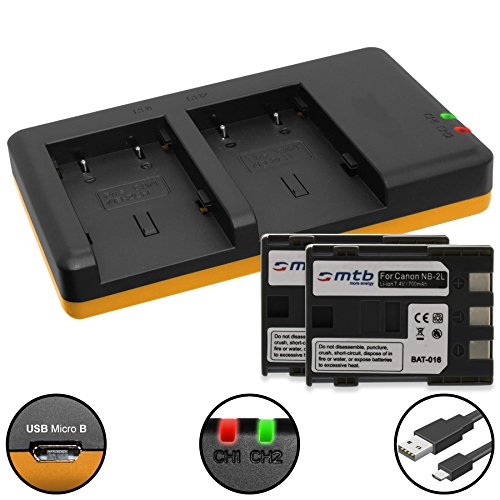 2 Batteries   Double Chargeur  USB  pour NB-2L   Canon EOS 350D 400D   Powershot G7  G9  S80      Legria  Vixia    - v  liste - Cable Micro-USB inclus