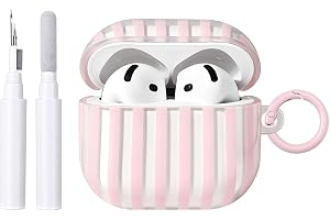 Reownest Kompatibel med AirPods 4 fodral med rengöringsset, sött randigt mönster estetisk design, stötsäker och reptålig TPU