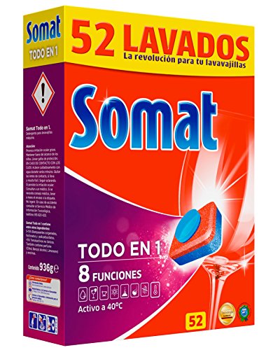 Somat Todo En 1 - Pastillas para Lavavajillas, 8 Funciones, 52 Unidades
