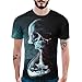 Produktbild T Shirt Herren, HUIHUI Coole O-Ausschnitt Kurzarm Sweatshirt Slim Fit Basic UV Polo-Shirt Mode Sport Oberteile Oversize Bench Tops 3D Schädel Drucken Sommer Freizeit Hemd Poloshirt (XXL, Schwarz)