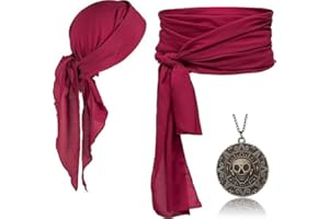 BOOCOOBERG Piratenkostüm Herren Damen,Piraten Kostüm Damen,Piraten Accessoires Set,Halskette Pirat Piraten Stirnband Taillengürtel Piratenkapitän Schärpe Pirat Kopftuch Bandanas Karneval Party Zubehör
