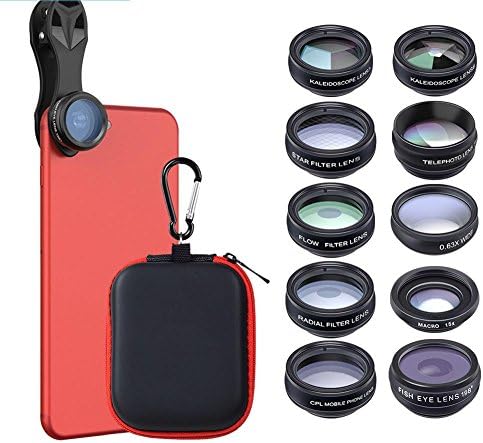 HZJ Camera Lens Kit, 0.36X Super Wide Angle Lens + 198° Fisheye Lens &amp; 15X Macro Lens+Polarization Lens +Increase The Distance Lens The On In Cell Phone Lens For Smartphones Universal Black