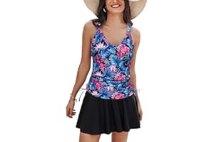 Kate Kasin Damskie tankini kąpielowe Tummy Control Two Piece dekolt w kształcie litery V Ruched stroje kąpielowe ze spódnicami Beach Swim Dress