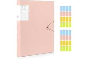 ‌Shpucise A4 Display Folder, 60 Pockets Display Book Folders with Plastic Sleeves & Safety Rope, Presentation Folders for Documents, School, Office & Business Project Use (Pink)