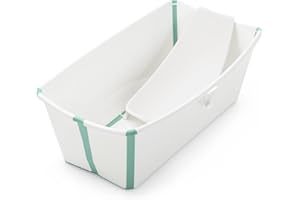 Stokke Flexi Bath (White Aqua) with Newborn Support - Durable & Easy to Store - Convenient to Use at Home or when Travelling - Best for Newborns & Babies Up to 48 Months