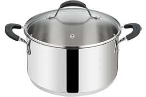 Lagostina Tempra Acier Casserole Fonda et Couvercle, Casserole Ø 24 cm en acier inoxydable 18/10 + Couvercle en verre, avec fond Lagotherm et poignées en silicone