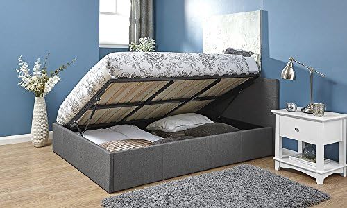 Deerchair Furniture OTTOMAN SIDE LIFT BEDSTEAD GAS LIFT STORAGE BED 5FT HOPSACK FABRIC WITH TUFTED BONNELL SPRING 22CM MATTRESS WITH MEMORY FOAM