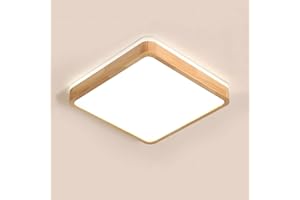 YYUTLUO Lámpara techo LED madera, lámpara madera natural cuadrada brillo superior 360​​°| Blanco natural 4500K 18W 1600lm| Salón Cocina Comedor Pasillo Hogar Oficina Habitación Infantil Estudio(Ø30cm)