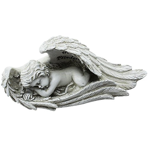 COM-FOUR schlafender Deko Engel in antik-grau, mit Inschrift „Ruhe in Frieden“, ca. 19 x 8 x 9 cm - 2