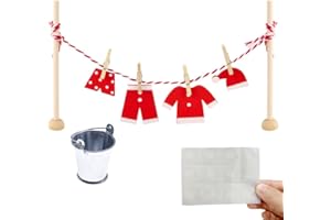 BESTWISHING Wichtel Zubehör Weihnachten, Miniatur Wäscheständer Set - inkl. Wäscheständer Miniatur Zubehör für Puppenhaus Möbel Holz Kleidung und Klammern, Holz Weihnachtsdeko Wichtel Tür