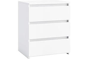 FirFurd Mesita de Noche Blanca, con 3 Cajones, Mesillas de Noche para Dormitorio, Mesita Auxiliar para Salón o Sofá, de Madera, Moderno, 45x38x55cm