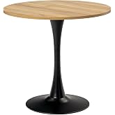 MEUBLE Cosy Retro Round Dining Table 2-4 People for Living Room Kitchen Office, Engineered Wood and Metal, Oak + Black, 80 x