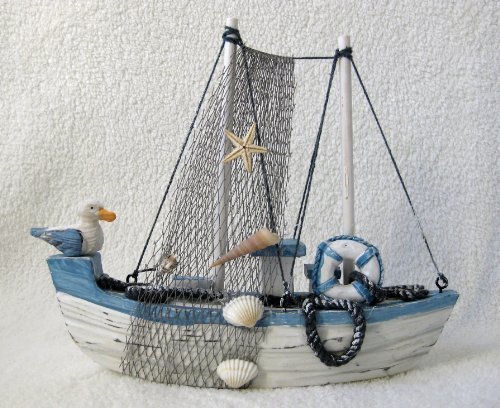 Boot aus Holz Antik-Design WEISSE SERIE ca. 23x18cm