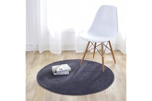Fouriding Tapis Rond Couleur Pure Tapis de Sol Chambre Salon Salle de Bain Cuisine Enfant Moderne Antidérapant Décor Maison Gris Fonce