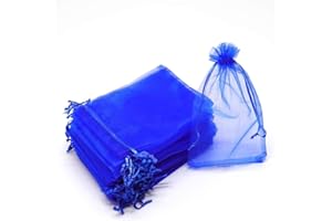 LTLSZRN 100 Stuck Organzasäckchen 9x12 cm, Geschenkbeutel Organzabeutel, Schmuckbeutel, Organza Säckchen mit Kordelzug, Säckchen Geschenk Schmuck Hochzeit Bonbonsbeutel für Hochzeiten Partys(Dunkelblau)