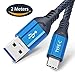 Price comparison product image USB Type C Cable, iMangoo 2M/6.6FT Type C Nylon Braided Cable Long USB C Fast Charger Cable USB 3.0 Data Transfer Cable for Sony Xperia XA1 L1, Galaxy Note 8 A5 2017, LG G6 V30, Nokia 8 Blue
