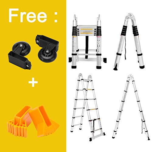Finether 3.8M Teleskopleiter Klappleiter ausziehbare Leiter Aluleiter Mehrzweckleiter Ausziehleiter Stehleiter Anlegeleiter aus hochwertigem Alu Teleskop-Design 150 kg Belastbarkeit - 2