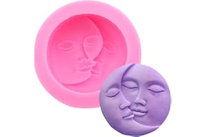 ECOTICFATE Visage Soleil Croissant Lune, Moule innovateur Silicone Bougie Visage Lune Soleil, moules Soleil Croissant 3D pour Le Chocolat Fait à la Main glaçon