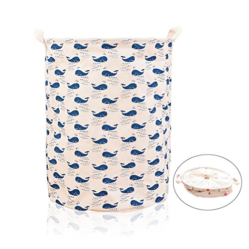 ALLTOP Premium Cartoon Foldable Cotton Line Laundry Basket Folding Children Toys Organiser Storage Basket Clothes Holder with Lids, Whale Pattern