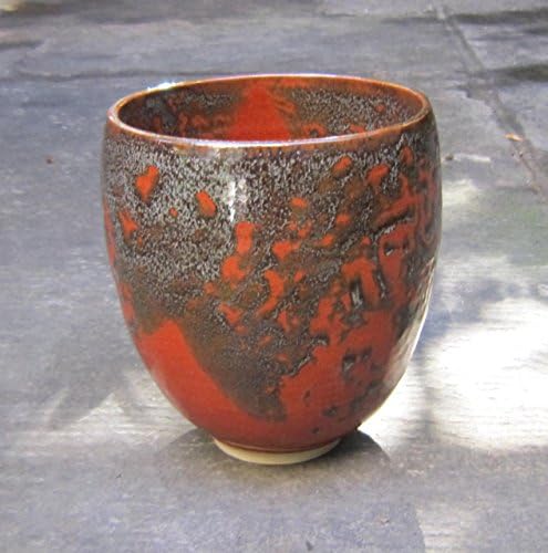 Planter with red and mottled grey glaze; Indoor plant pot; Decorative planter; Salad bowl; Kitchen utensil holder; Table centrepiece; Bowl; Handmade ceramic vase with russet red and grey glazes