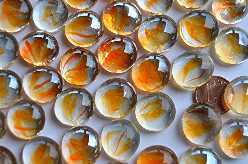 40 St. Glasnuggets a 13-16 mm Deko Mosaiksteine transparent orange marmoriet -gemustert ca. 110g. - 3