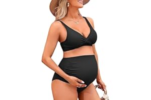 Charmo High Waisted Maternity Swimsuit Bikini Set Pregnancy Bathing Suits Push Up Two Piece Swimwear
