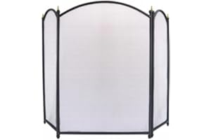 ELEX 3 Panel Folding Fire Guard Fire Place Guard Fire Screen Spark Flame Guard Curved Folding Design, Black