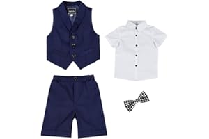 GUOCU Jungen Anzug Set Kinder Sommer Hochzeit Weste Anzüge Festliche Kleidung Set Kurzarm/Langarm Hemd,Anzugweste,Hose/Shorts,Fliege,Kinderanzug Festlich Outfit Gentleman Party Taufe Anzug