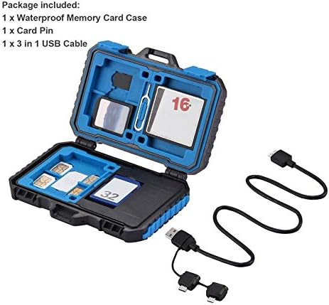 Huihuiya PULUZ Waterproof Memory Card Case Card Reader 3.0 Storage Box For Camera Card-black & blue