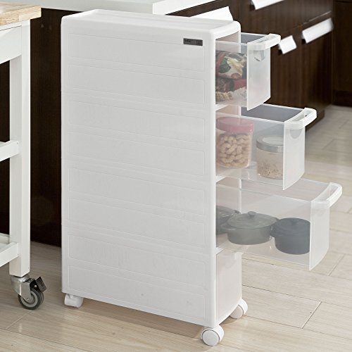 SoBuy® Rollwagen mit vier Schüben, Nischenwagen, Schubladencontainer, Küchenregal, weiß, FRG41-W - 3