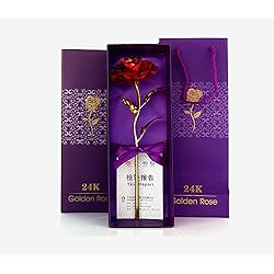 ShopAIS 24K Red Rose with Gift Box and Carry Bag - Best Gift On Valentine's Day, Rose Day. Red Dipped Rose with Gift Box