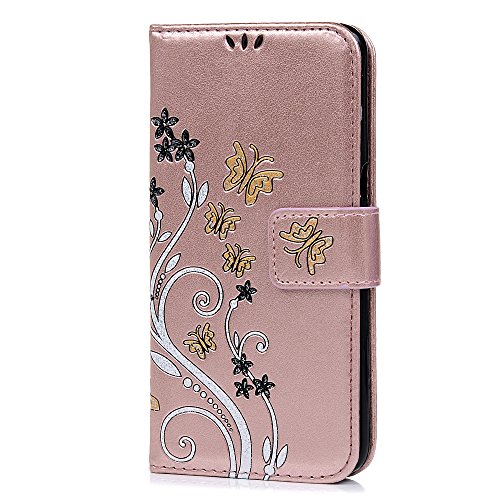 Lanveni Samsung Galaxy S8 Hülle, Handyhülle für Galaxy S8 Flip Case Cover PU Lederhülle Schutzhülle Magnetverschluss Ledertasche mit Stander Function Brieftasche Card Slot Handy Tasche mit Bunte Schmetterling Cover Design (Rose Gold)+ 1 x Stylus Pen + 1 x Staubdichte Stecker - 4