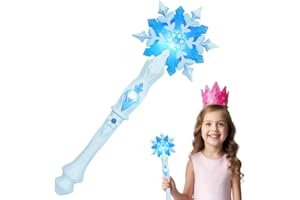 AUYAO Magique pour Enfants, Baguette de Flocon de Neige Lumineuse Filles avec Musique, Baguette Magique Princesse Lumineuse, Accessoire de Princesse pour Fête d'anniversaire, Carnaval(Bleu)