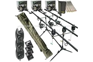 REDWOODTACKLE Full Carp fishing Set Up Complete 3 x Rods Reels Alarms 3+3 Holdall+Rigs & Batteries