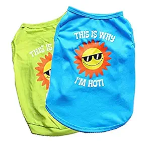 KUTKUT Combo of 2 Happy Cute Sunny Pet Vest Breathable Autumn,Spring & Summer Cotton Sleeveless Shirt for Small Dog and Cat (Size: L, Chest Girth 45cm, Neck Girth 32 cm, Back Length 34 cm)