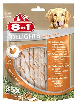 8in1 Delights Twisted Sticks - Sticks torsadés à Mâcher garnis de poulet pour Chien - 35 pièces