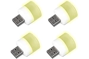 TALENTEC 4x Mini lámpara de luz USB. Iluminación nocturna, ambiental o lectura. 5 V y 1 A. Color blanco CÁLIDO