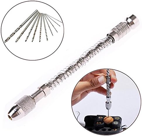 Candoran Semi-Automatic Hand Drill Wood Model Manual Hand Twist Drill Jeweler Hole Drilling + 10pcs Mini Micro Twist Drill Bits