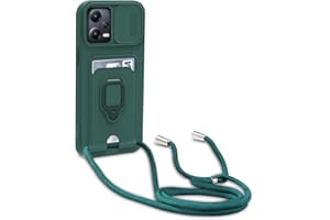 yanasuo Protección de Cámara Funda Compatible con Xiaomi Poco X5 Pro 5G/Redmi Note 12 Pro 5G, con Anillo Soporte, Ajustable Collar Correa de Cuello Cordón Carcasa de Silicona-Verde Oscuro
