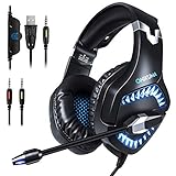 Gaming Headset, ONIKUMA Rauschunterdrckung, Mikrofon Stereo Surround Gaming-Kopfhrer fr PS4 Xbox One mit LED-Leuchten Lautstrkeregler fr Laptop, PC, Mac, iPad, Smartphones - 