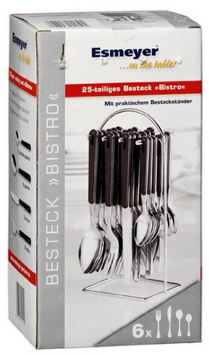 Esmeyer 199-285 24-tlg. Besteck BISTRO, Farbe: schwarz aus Edelstahl 18/0, poliert, inkl. verchromtem Besteckständer, - 3
