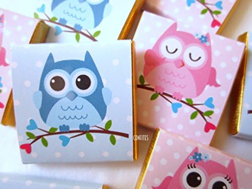 Personalised Chocolates Cute Owl, PINK AND BLUE, Baby Shower, Christening, Baptism, Birthday favours 25 pcs