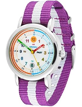 Amonev Armbanduhr Time Teacher, mit violett-weißem Armband, farbenfrohes, leicht zu lesendes Zifferblatt in englischer...